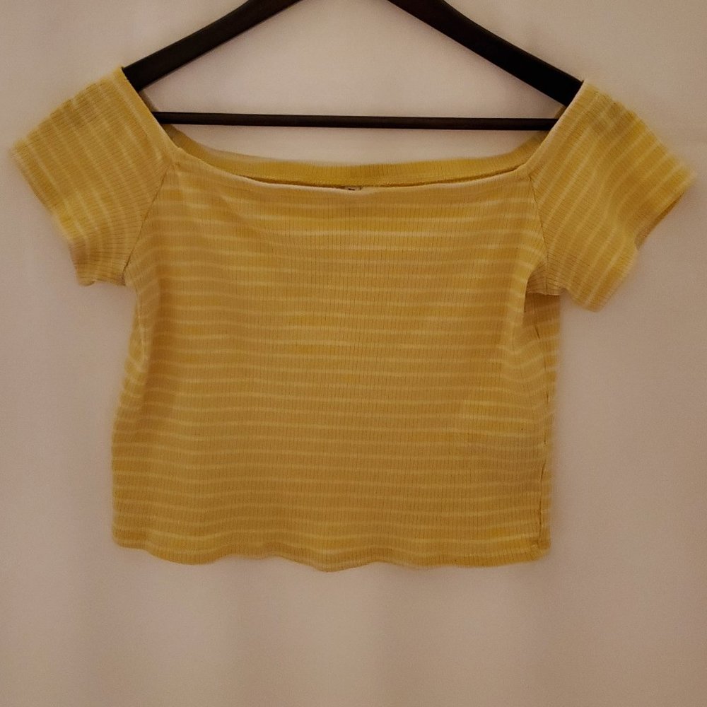 Divided by H&M Off the Shoulder Crop Top Yellow & White Stripes Size Large